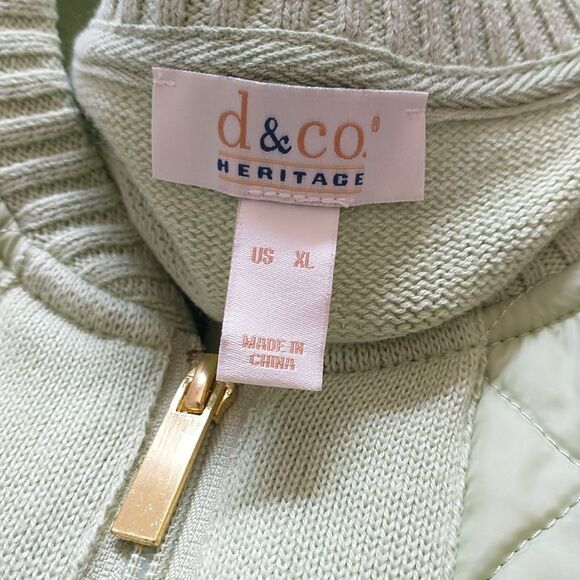 D&Co Heritage Sweater Jacket Womens XL Green Full Zip Quilted Knit Pocket Cotton - Picture 6 of 8